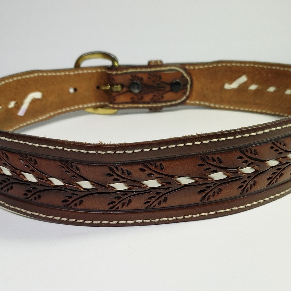Vintage Tooled Leather Western Cowboy Belt - Picture 4 of 7